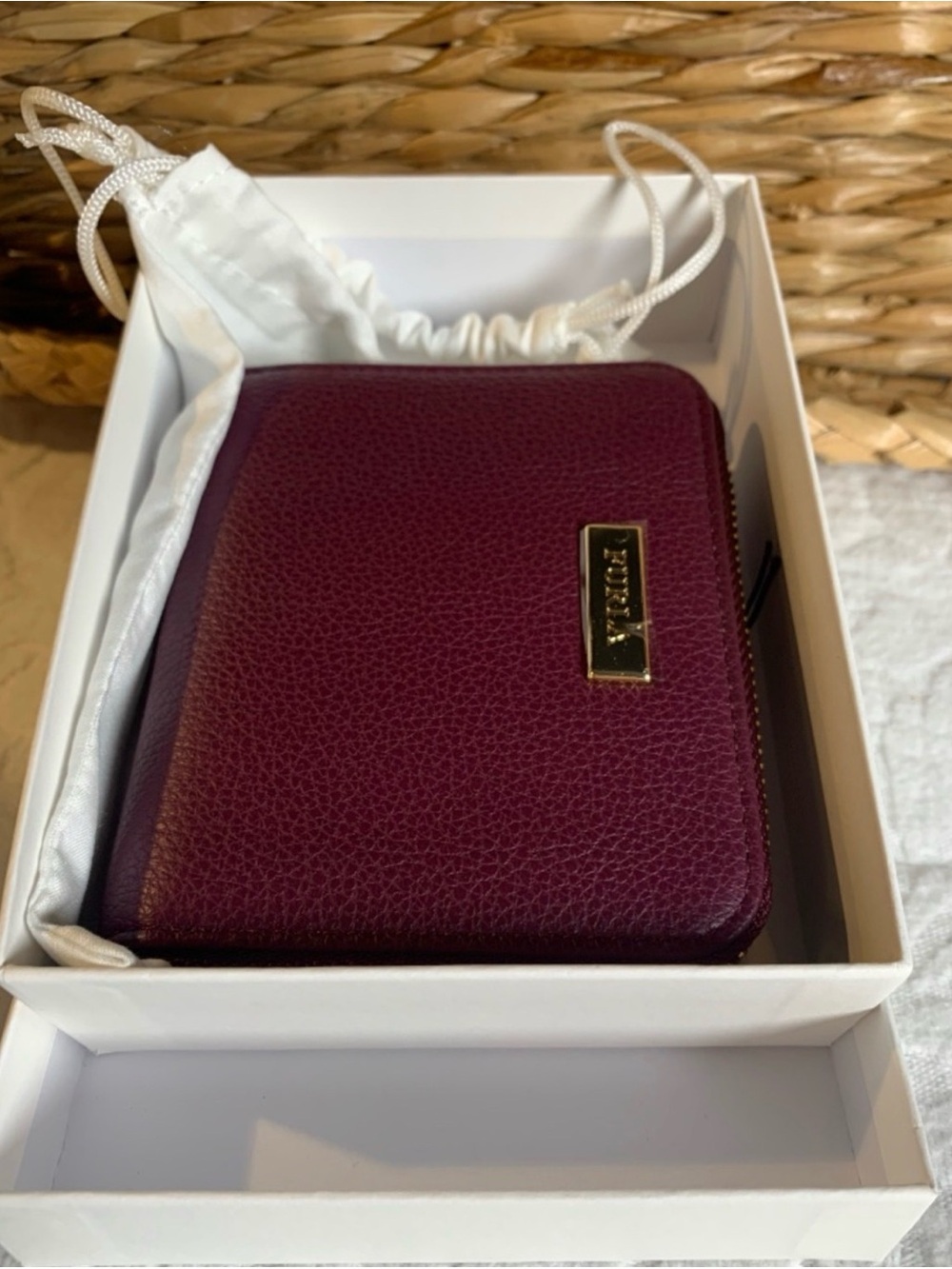 Furla Plum Zip-Around Pebbled Leather Wallet with Gold Logo Burgundy - Picture 4 of 5